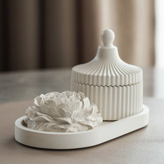 Elegant White Floral with Ribbed Jar & Tray