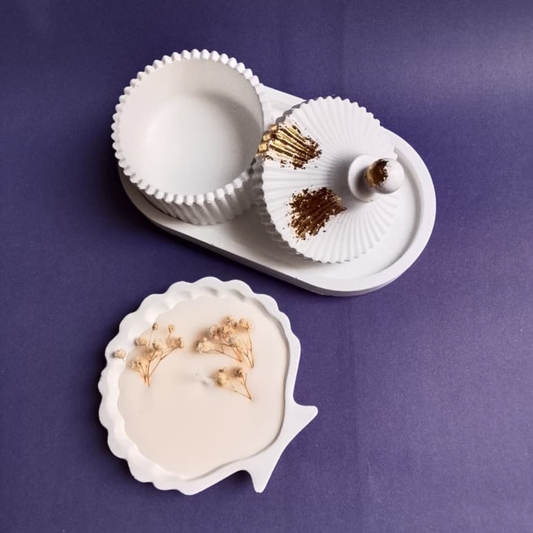 Set of 3 - Oval Tray, Ribbed Jar & Sea Shell candle